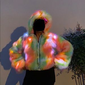 J. Valentine colorful faux fur crop jacket